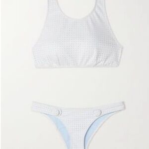NEW LISA MARIE FERNANDEZ Button-embellished perforated bikini